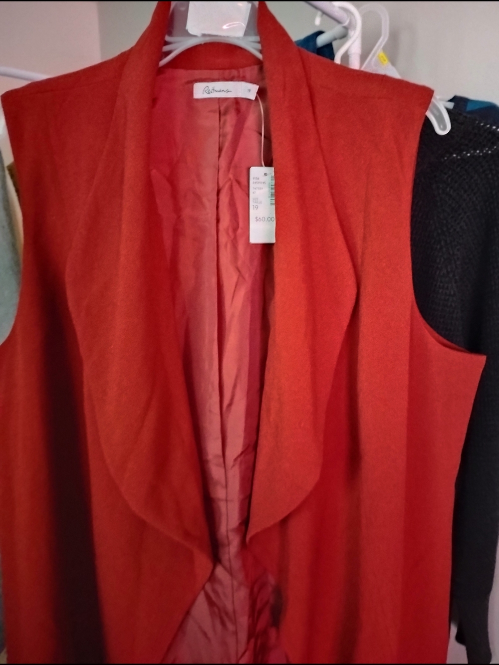 Reitmans Women Elegant Red Sleeveless  Soft Lapel Draped Open Front Blazer